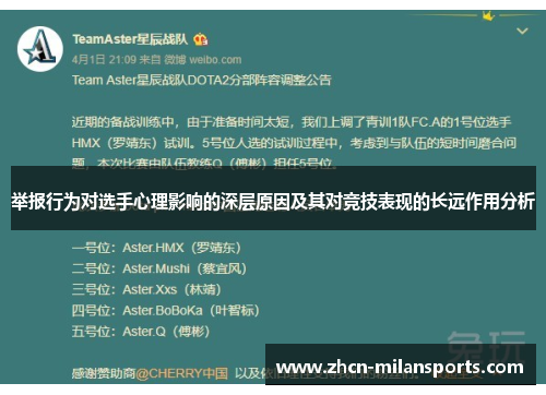 举报行为对选手心理影响的深层原因及其对竞技表现的长远作用分析