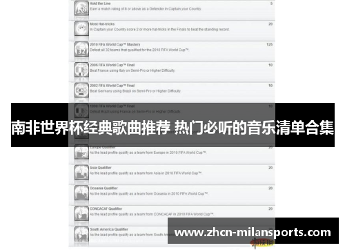 南非世界杯经典歌曲推荐 热门必听的音乐清单合集