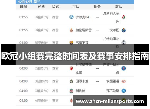 欧冠小组赛完整时间表及赛事安排指南